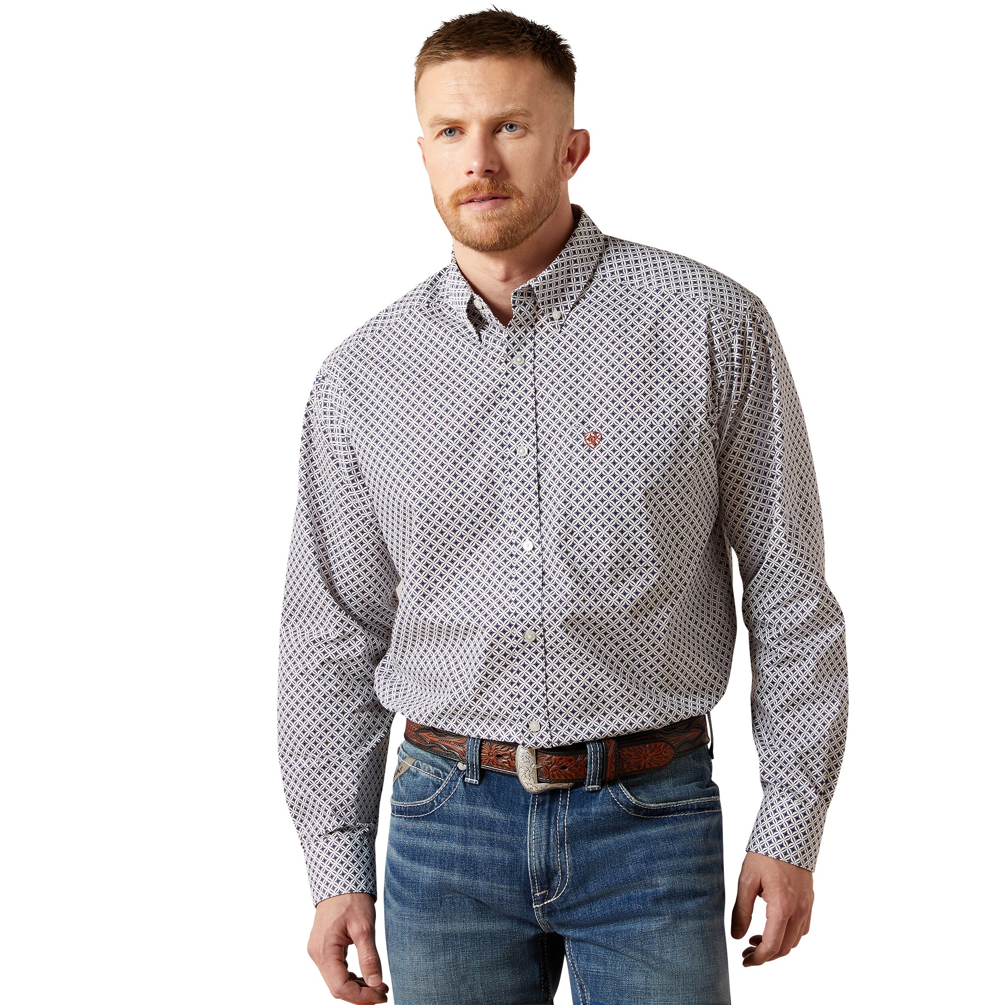 Ariat White with Small Plaid Print William Men's Classic Fit Shirt 10065791