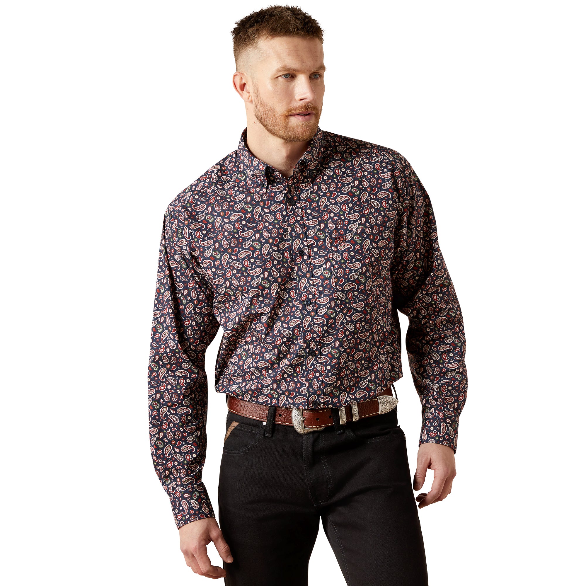 Ariat Navy with Print Wallace Men's Classic Fit Collared Longsleeve Button Front Shirt 10065793