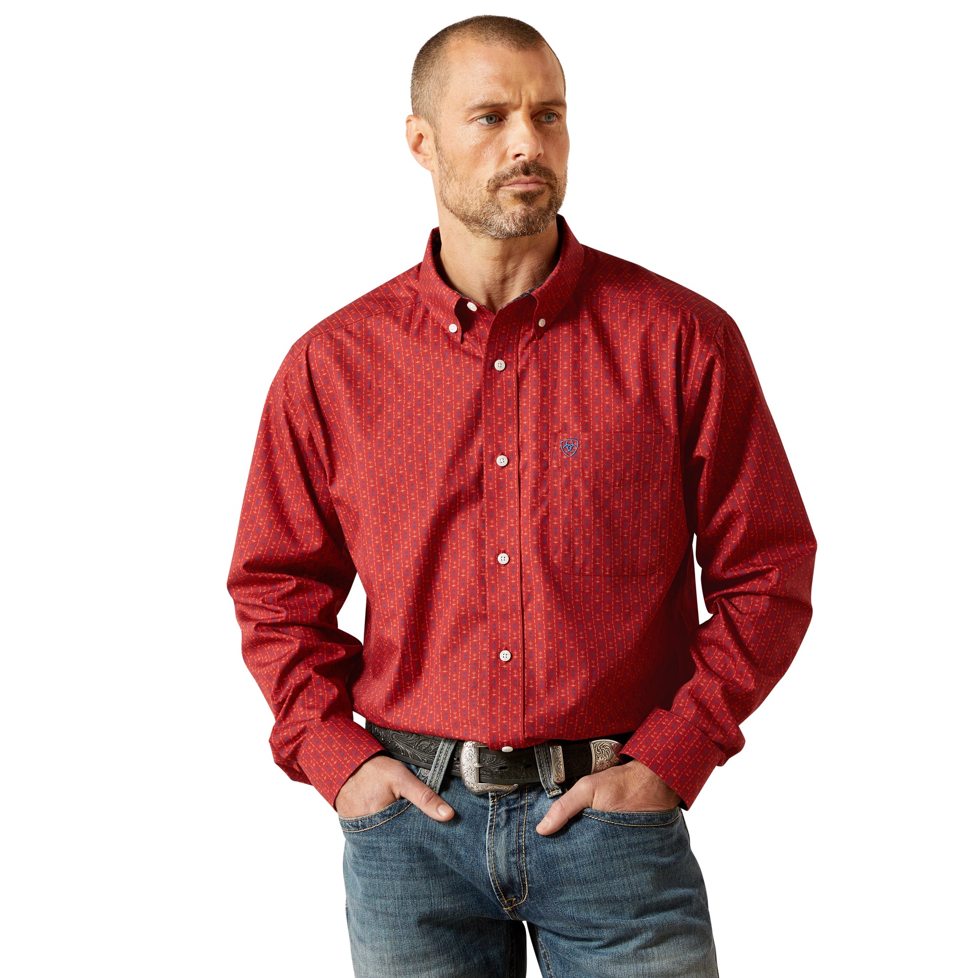 Ariat Red Wrinkle Free Bruno Men's Collared Longsleeve Classic Fit Shirt 10065807