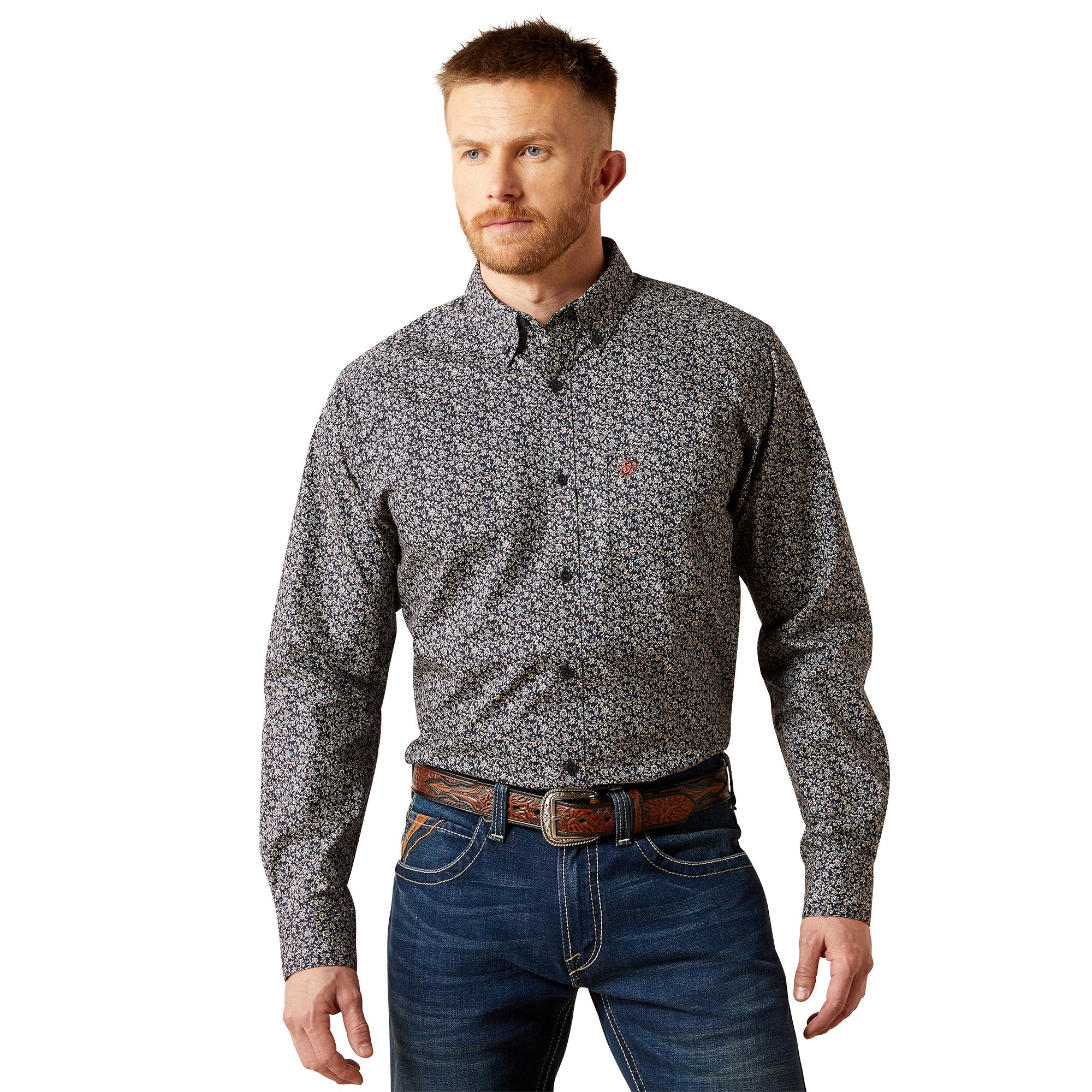 Ariat Navy Wick Men's Collared Longsleeve Fitted Shirt 10065876