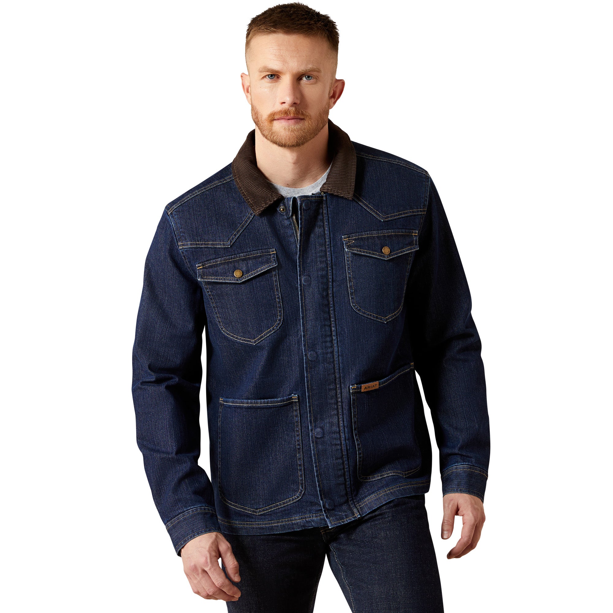 Ariat Rinse (Dark Blue) Denim Chore Jacket with Corduroy-covered Collar 10072355