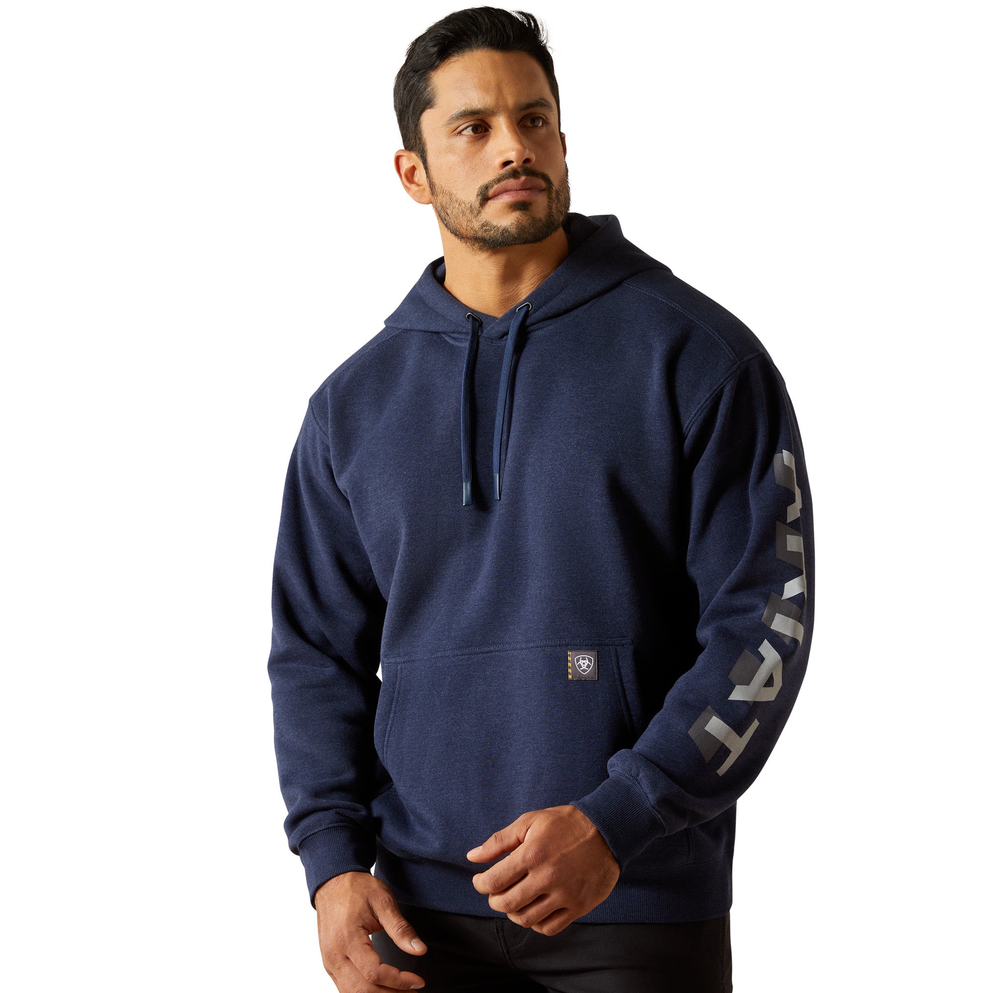 Ariat Navy Heather/Alloy Men's Rebar Lightweight Logo Hoodie 10062708