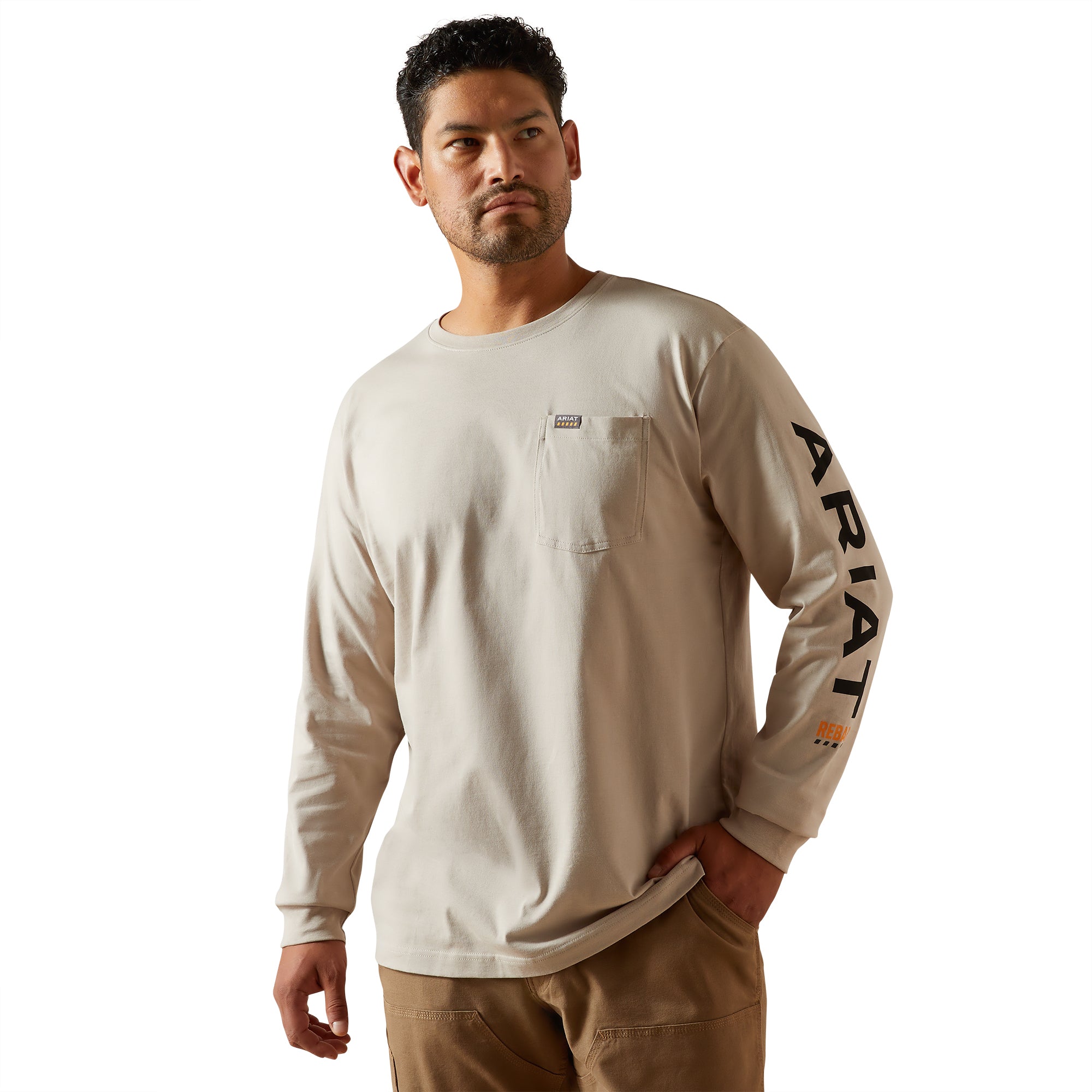 Ariat String/Black Rebar Cotton Strong Standard Men's Logo Pocket T-Shirt 10062756