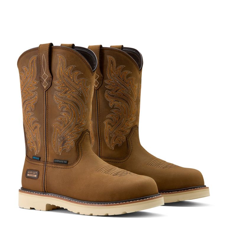 Men's Ariat Activator Argo Round Waterproof Composite Toe Work Boots 11.5 Distressed Brown