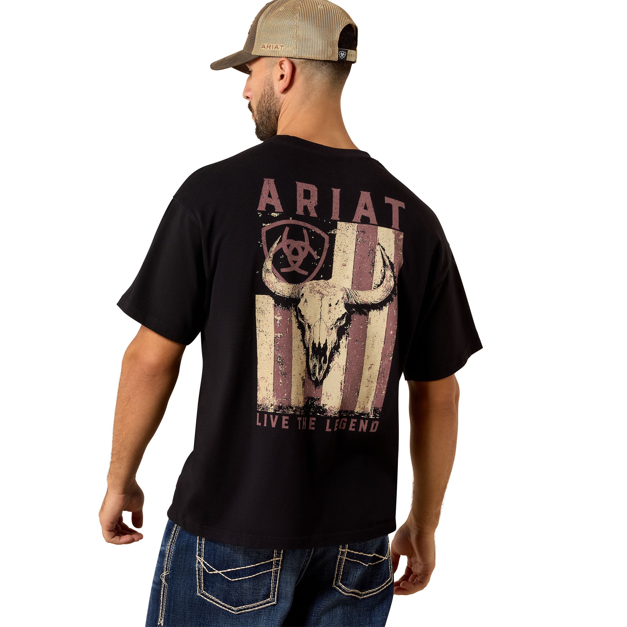 Ariat Washed Black Bison Legend Flag ToughStock Men's Boxy T-Shirt 10079380