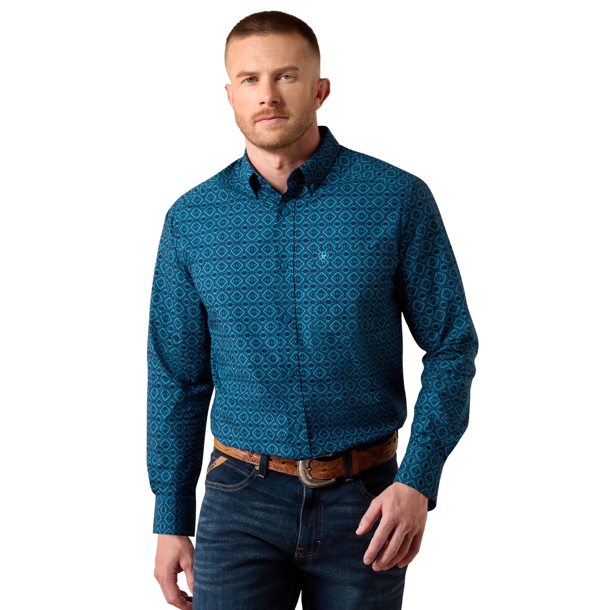 Ariat Sailor Blue Medallion Print Peck Men's Classic Fit Shirt 10079445