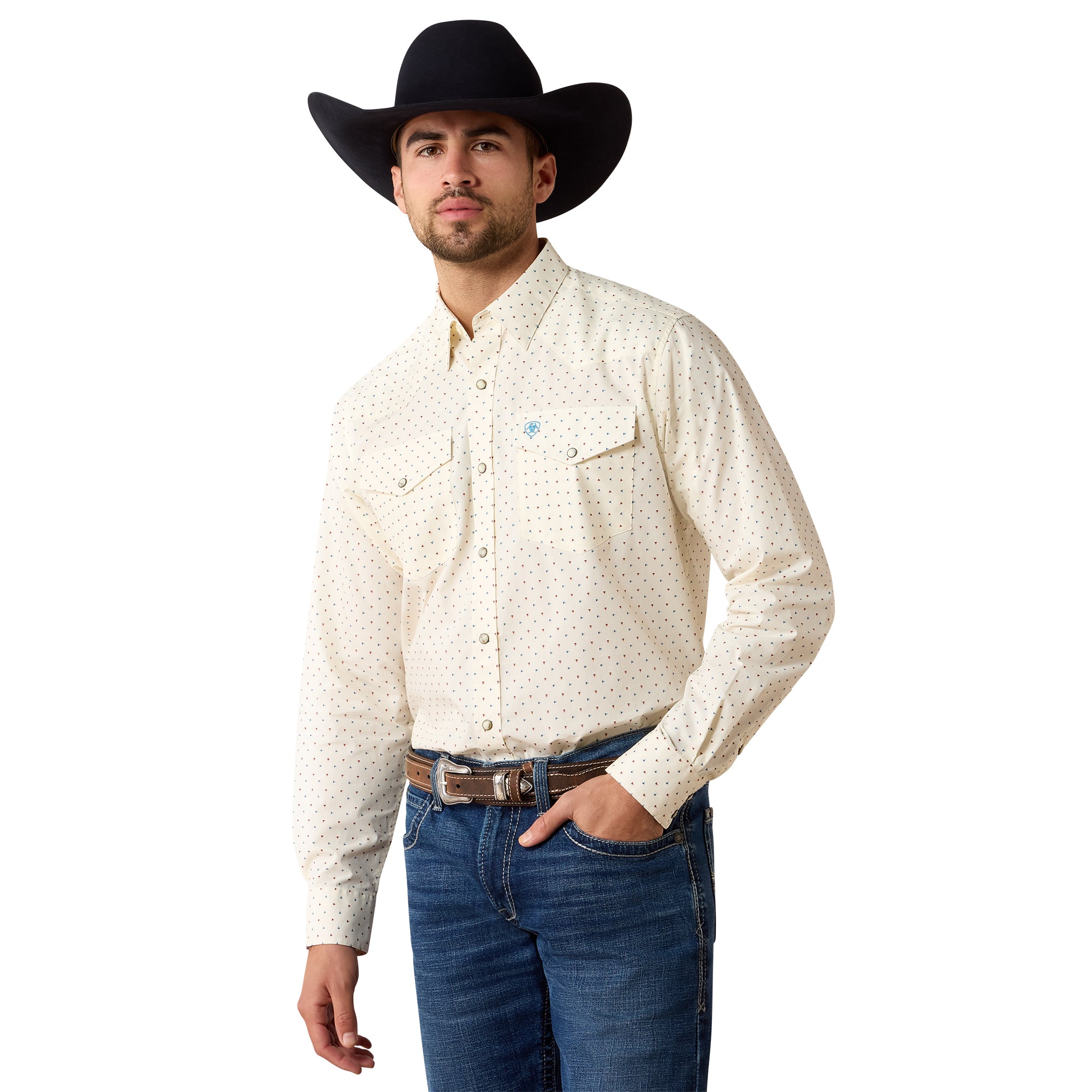 Ariat White Chester Men's Collared Classic Fit Longsleeve Snap Shirt 10079544
