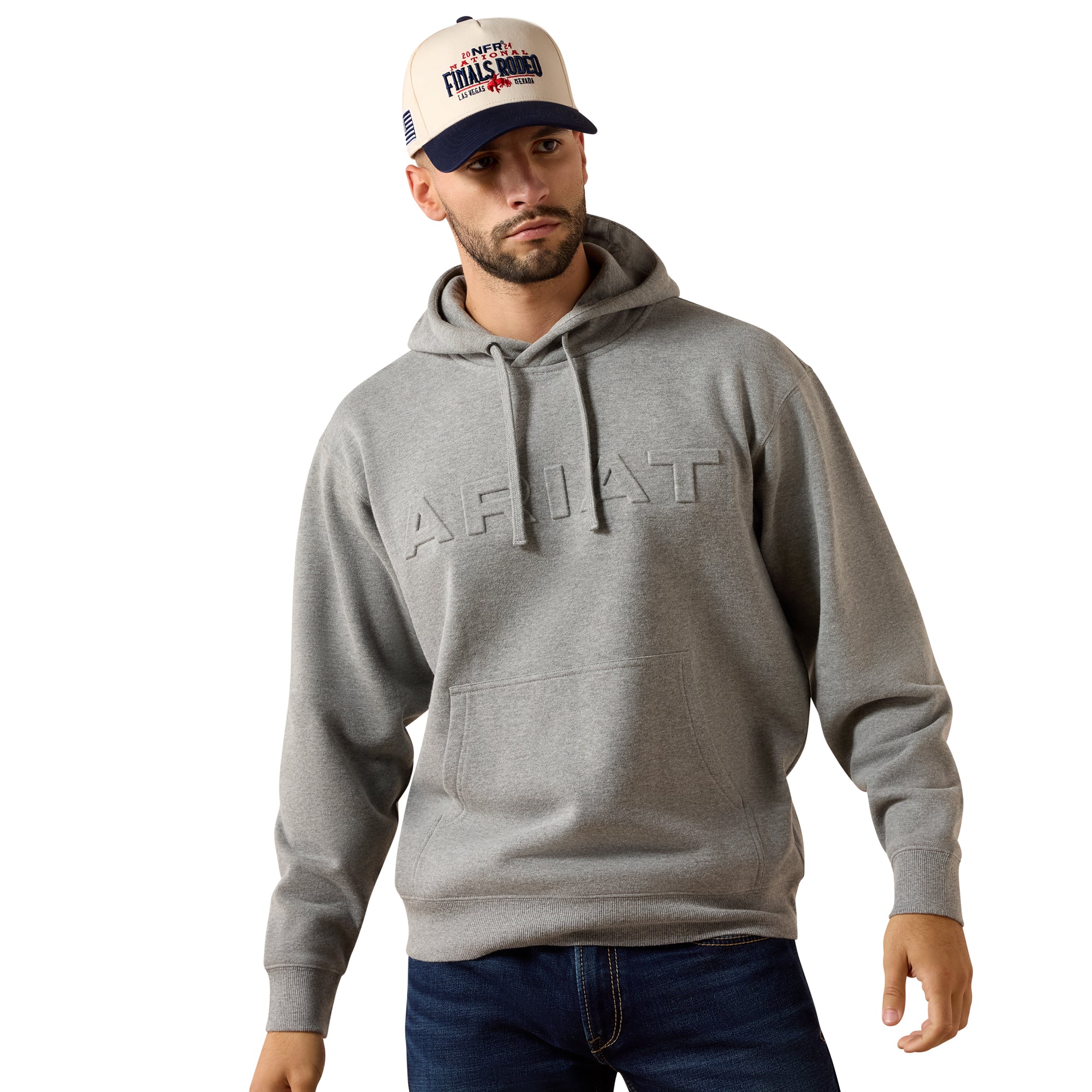 Ariat Grey Heather Embossed Men's Logo Hoodie 10079605