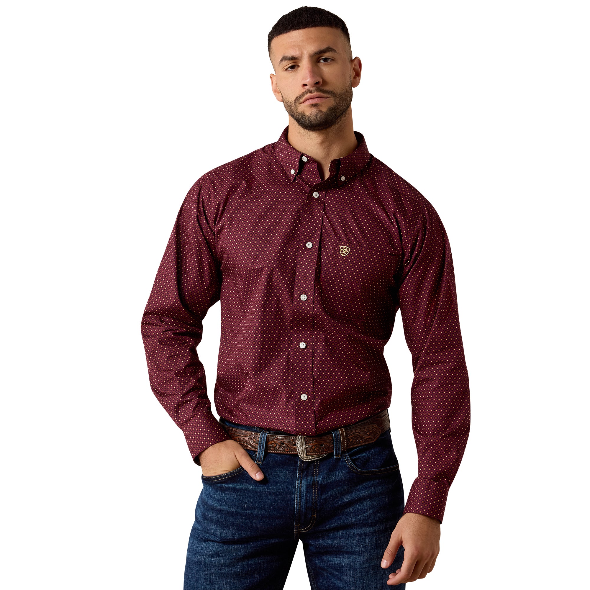 Ariat Zinfandel Geo Print Wrinkle Free Reliance Men's Collared Classic Fit Button Front Longsleeve Shirt 10080617