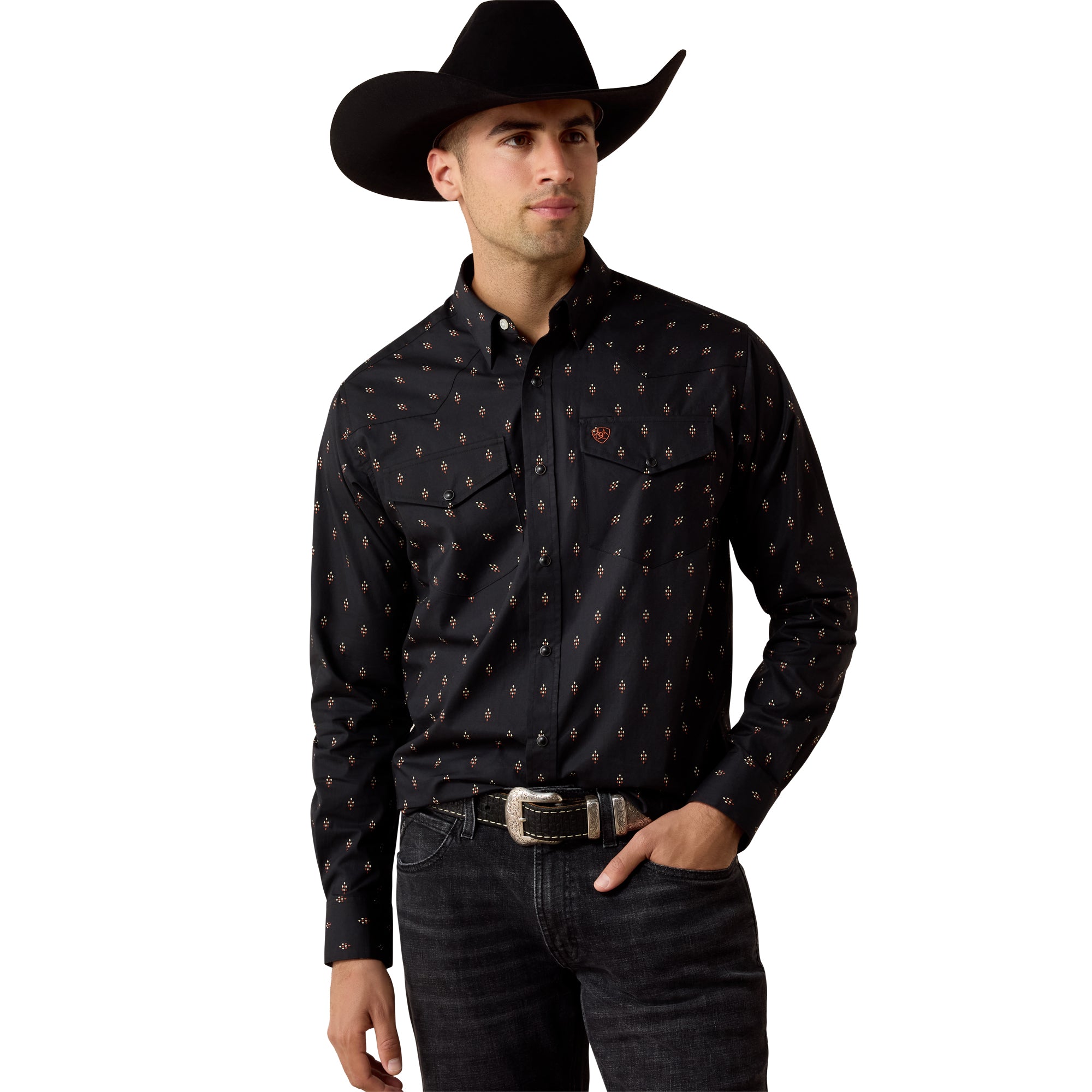 Ariat Black Geo Print Piety Men's Classic Fit Snap Shirt 10080667