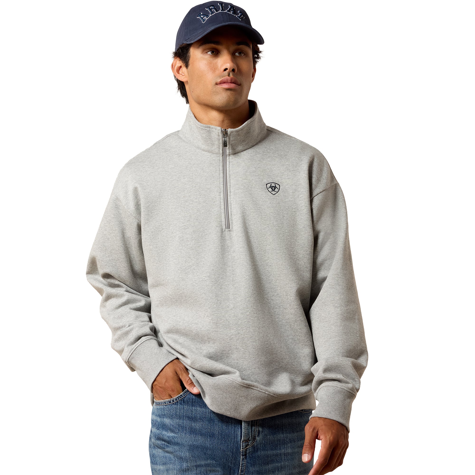 Ariat Heather Grey Men's Holiday 1/4 Zip Sweatshirt 10085377