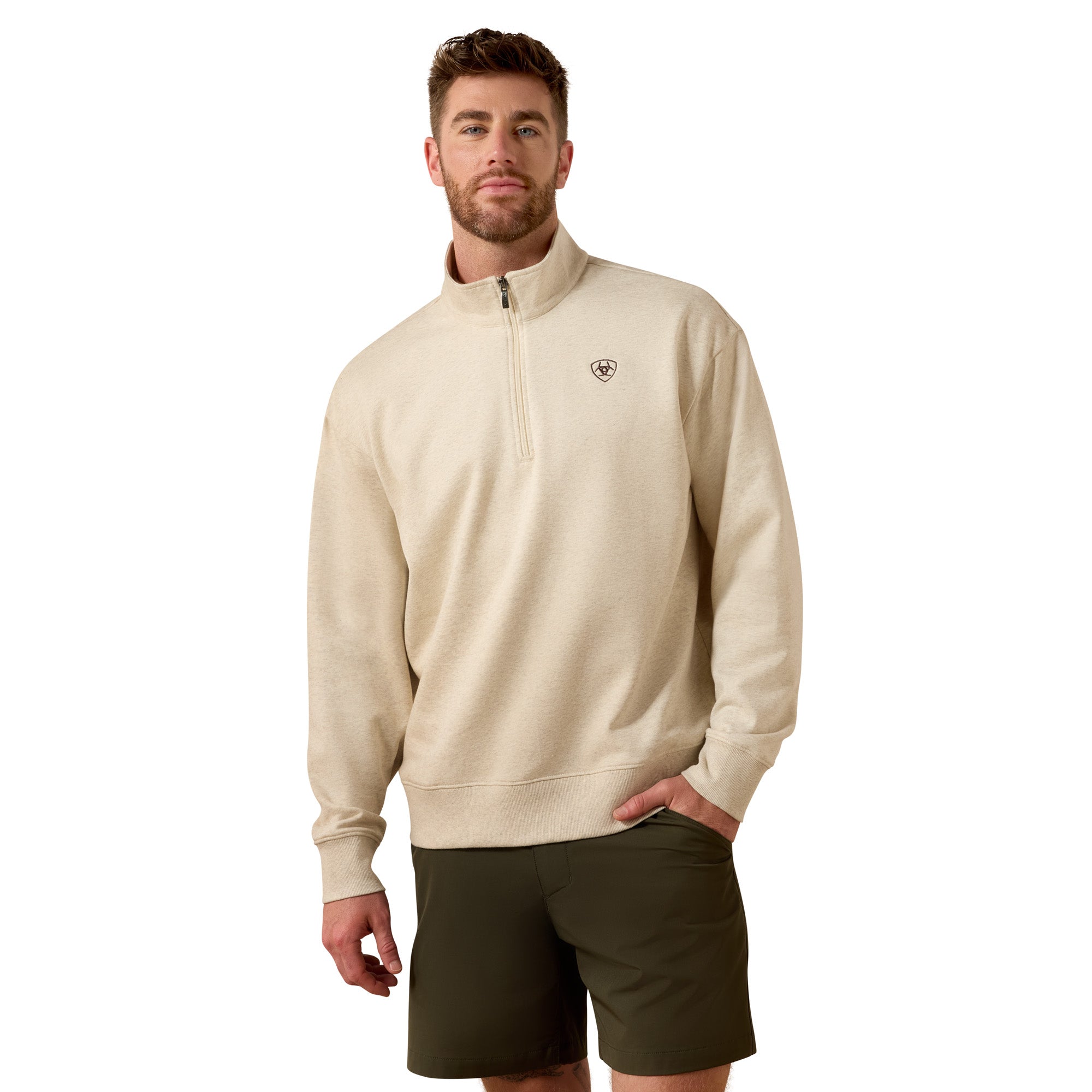 Ariat Oatmeal Heather Holiday 1/4 Zip Sweatshirt 10085386
