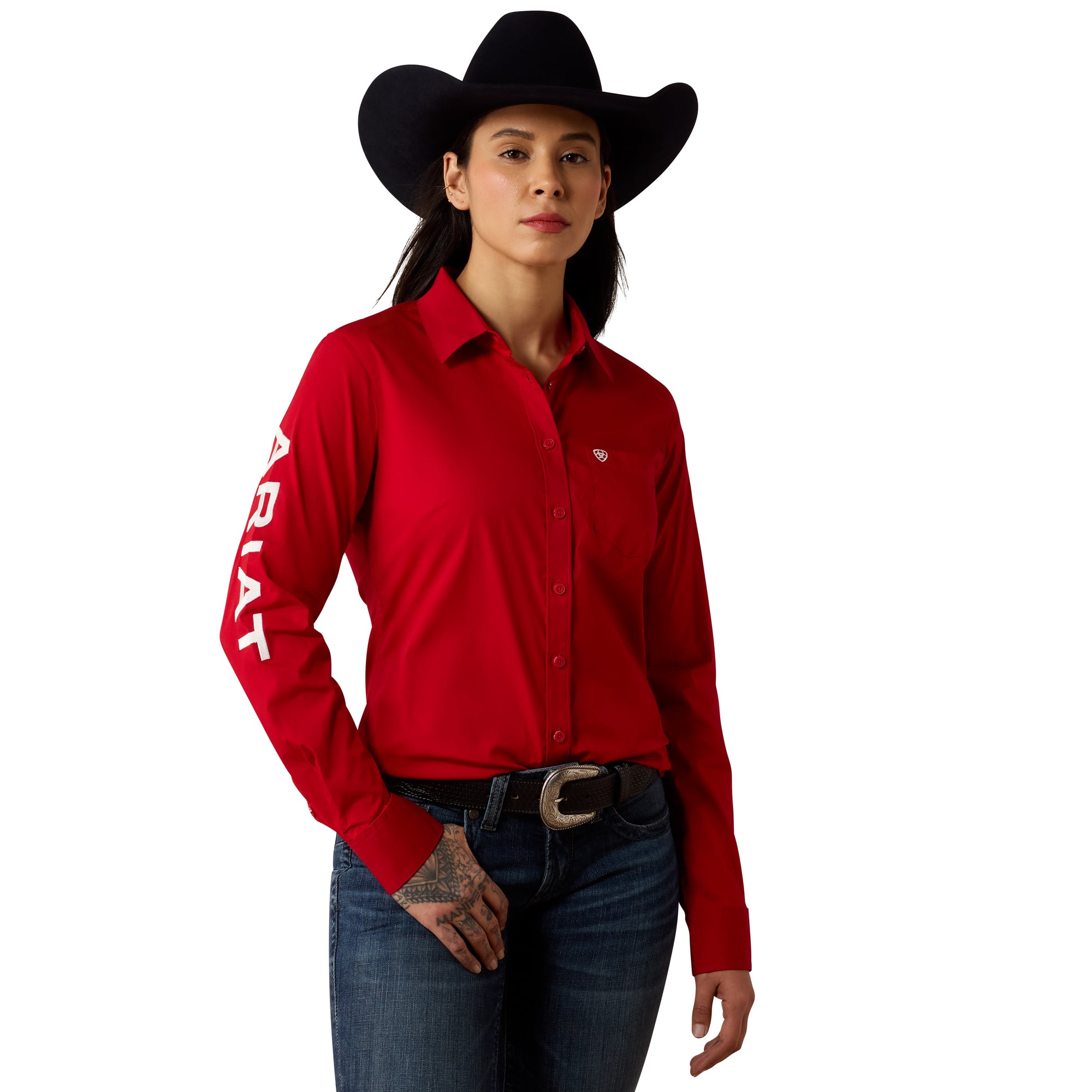 Ariat Savvy Red Team Kirby Women's Collared Longsleeve Button Down Shirts 10079477