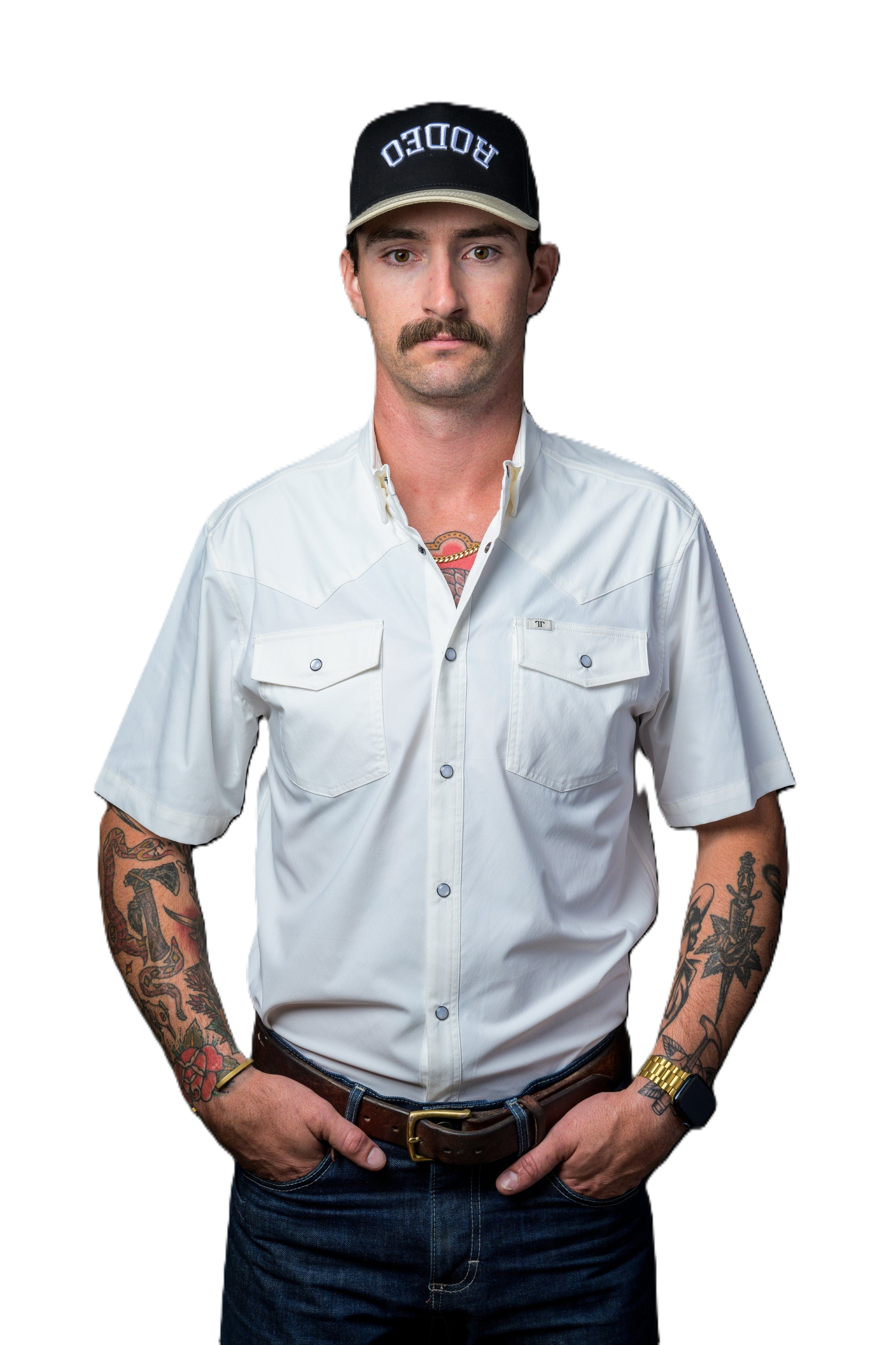 Ferrell White Short Sleeve Men's Collared Snap Shirt FSS1002300