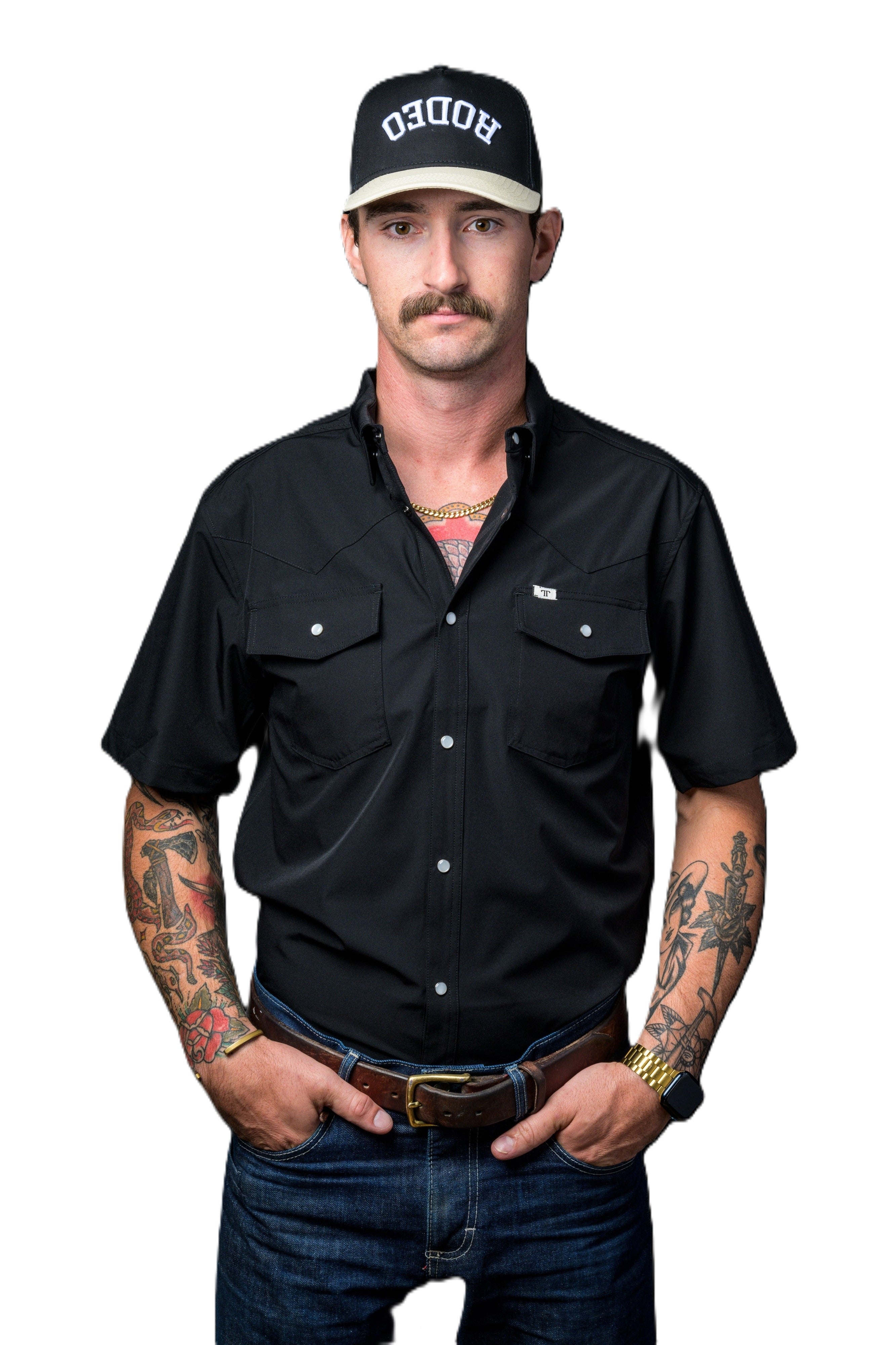 Ferrell Black Short Sleeve Men's Collared Snap Shirt FSS1002335