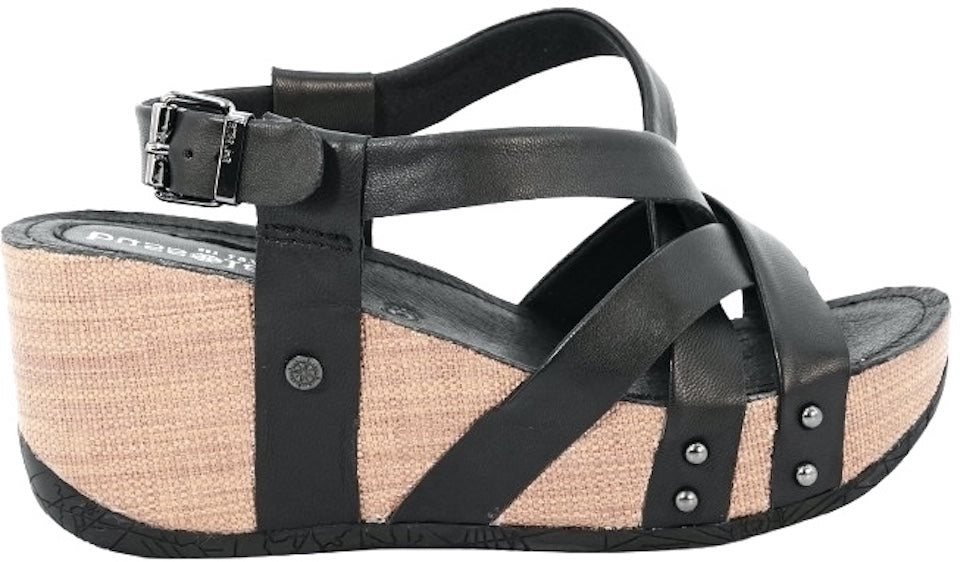Bussola Black Ffion Formentera Cross Straps Women's Wedge Sandals