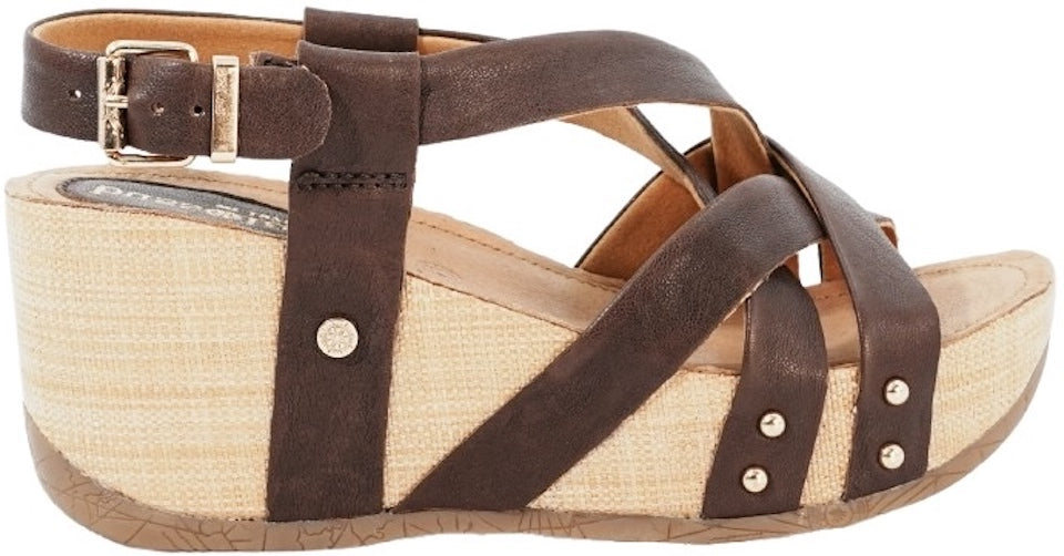 Bussola Brown Ffion Formentera Cross Straps Women's Wedge Sandals