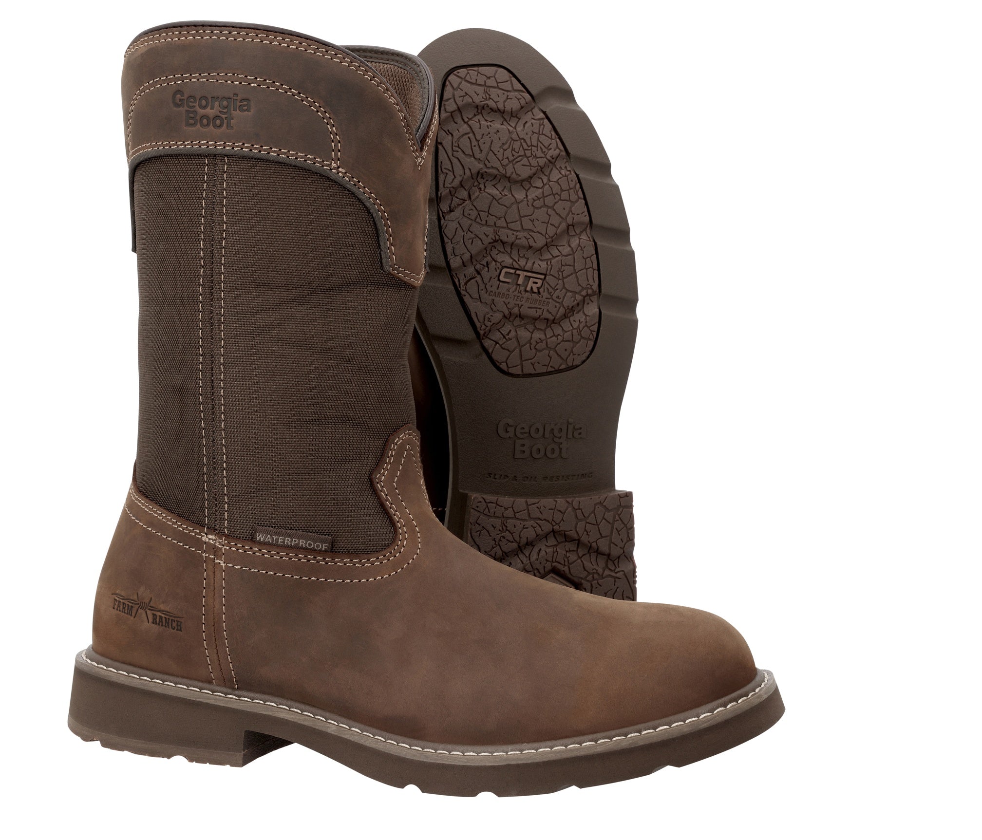 Georgia Boots Brown 37 Farm & Ranch Round Toe Men's Waterproof Pull-On Boots GB00762