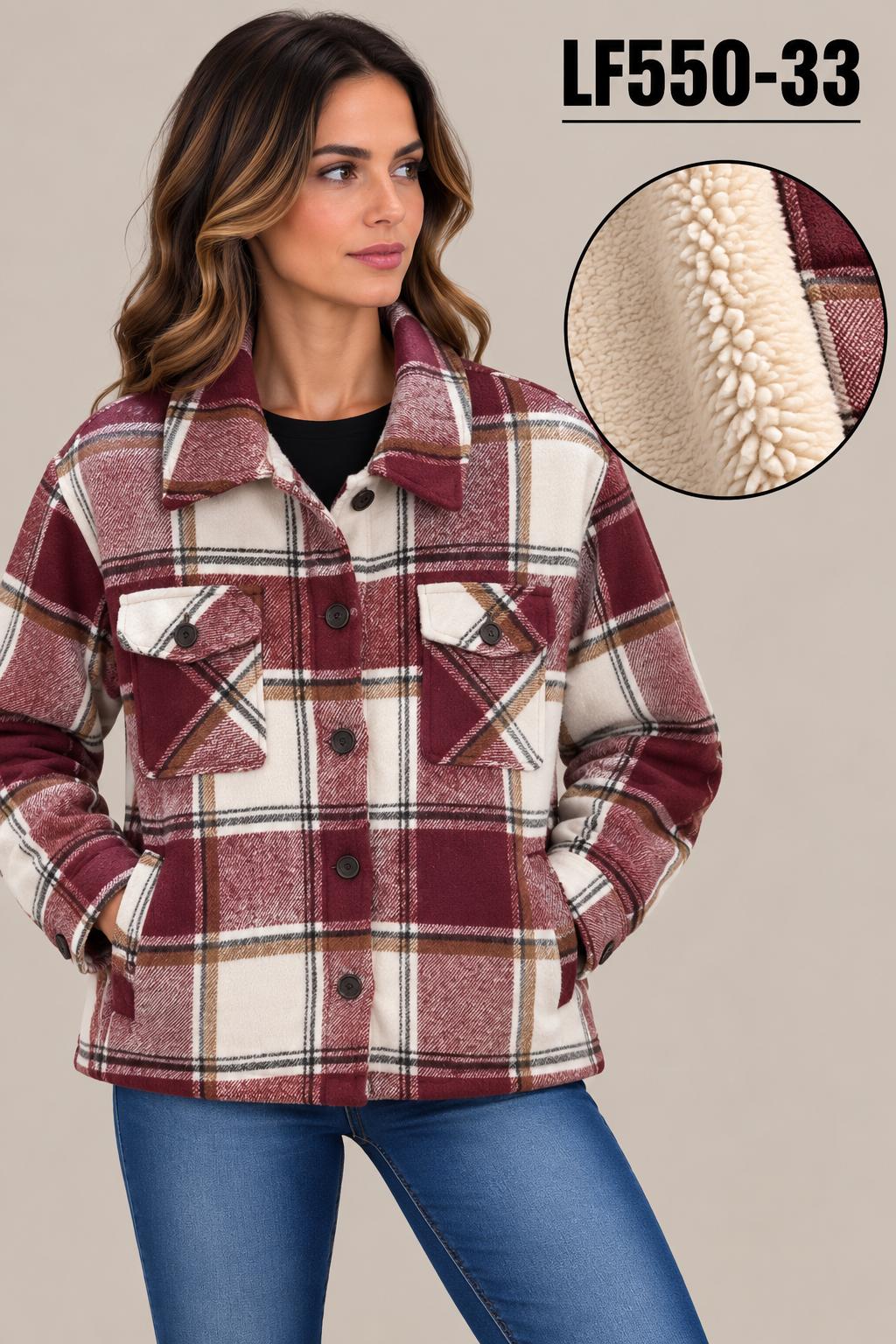 Patroncito Burgundy Plaid Women's Sherpa Lined Shacket LF550-33