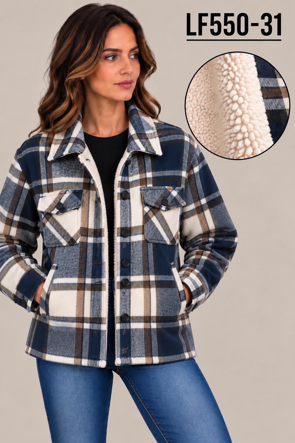 Patroncito Navy Plaid Women's Sherpa Lined Shacket LF550-31