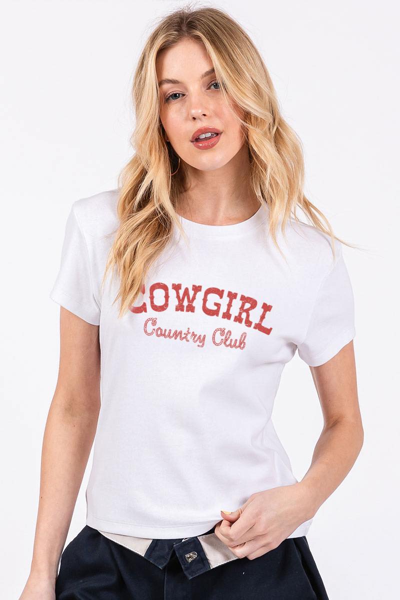 Zutter White Cowgirl Country Club Women's Short Sleeve Graphic T-Shirt K1910-9654-WHT