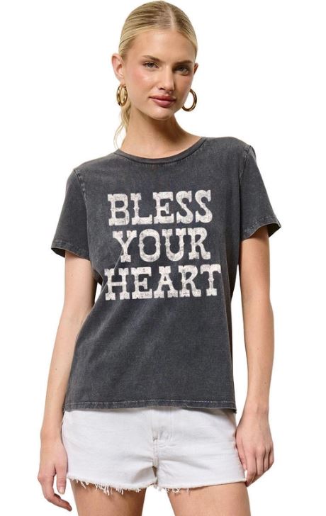 Zutter Black Bless Your Heart Graphic Short Sleeve Cotton Tee Shirt K4488-9681