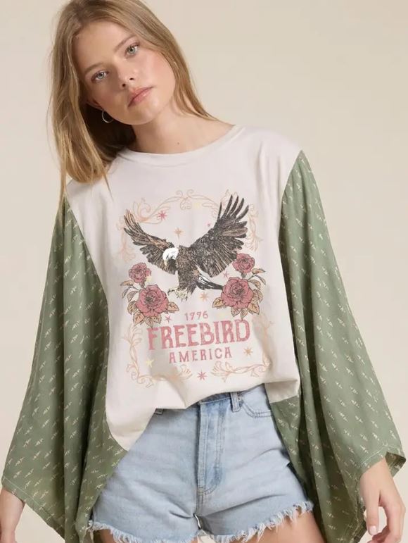 Zutter Green Free Bird America 1776 Graphic Sheer Kaftan K6892B-9526