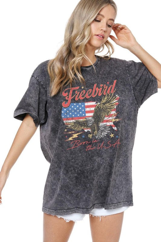 Zutter Black Freebird Born in the USA Women's Short Sleeve Oversized T-Shirt K7777-9328-BLK