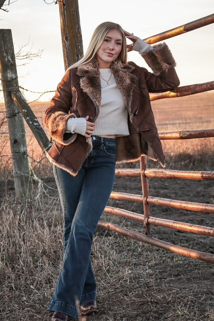 MontanaCo Patch Poly Suede Women's Jacket with Fur Inside L-26204