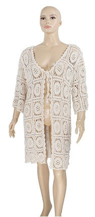 Azz Trading Beige Women's 3/4 Sleeve Crochet Duster LA112-BEIGE