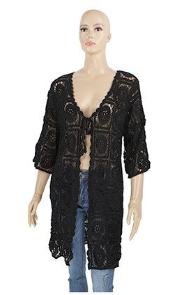 Azz Trading Black 3/4 Sleeve Crochet Women's Duster LA112-BLACK