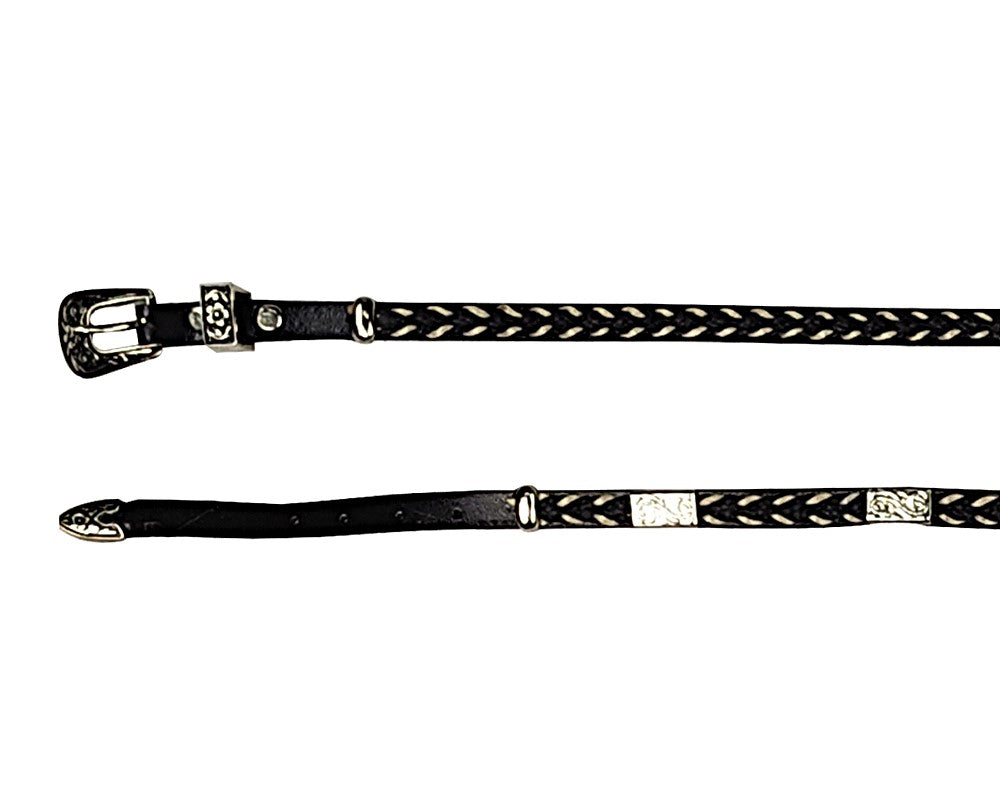 Dallas Hats Black and White Braided Horsehair Hatband with Rectangular Conchos and a Silver Buckle LHB26