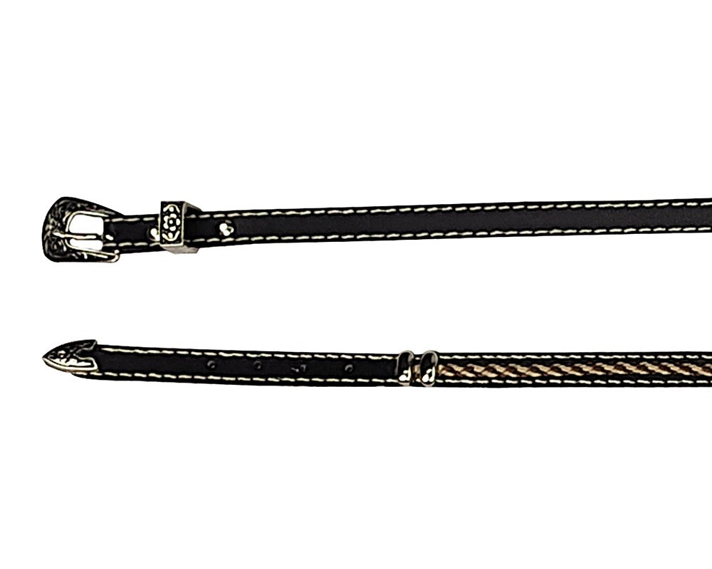 Dallas Hats Black Leather Hatband with Brown & Beige Imitation Horse Hair and Oval Conchos LHB28