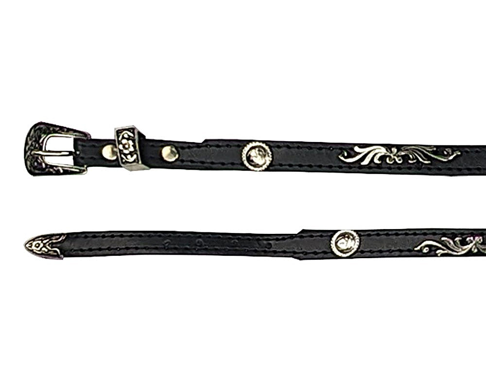 Dallas Hats Black Leather Hatband with Small Silver Conchos and Silver Buckle Tip LHB39