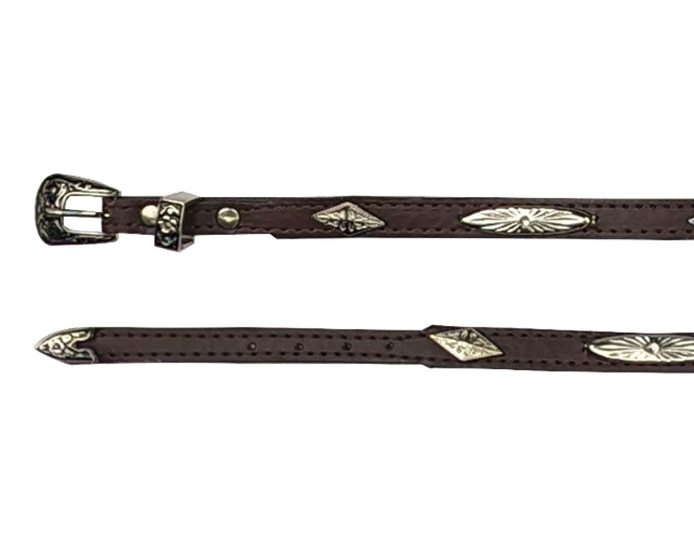 Dallas Hats Brown Leather Hatband with Conchos & Silver Buckle and Tip LHB42