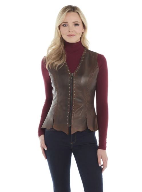 Cripple Creek Vintage Brown Antique Finish Zip Front Women's Lamb Vest LL20064-91
