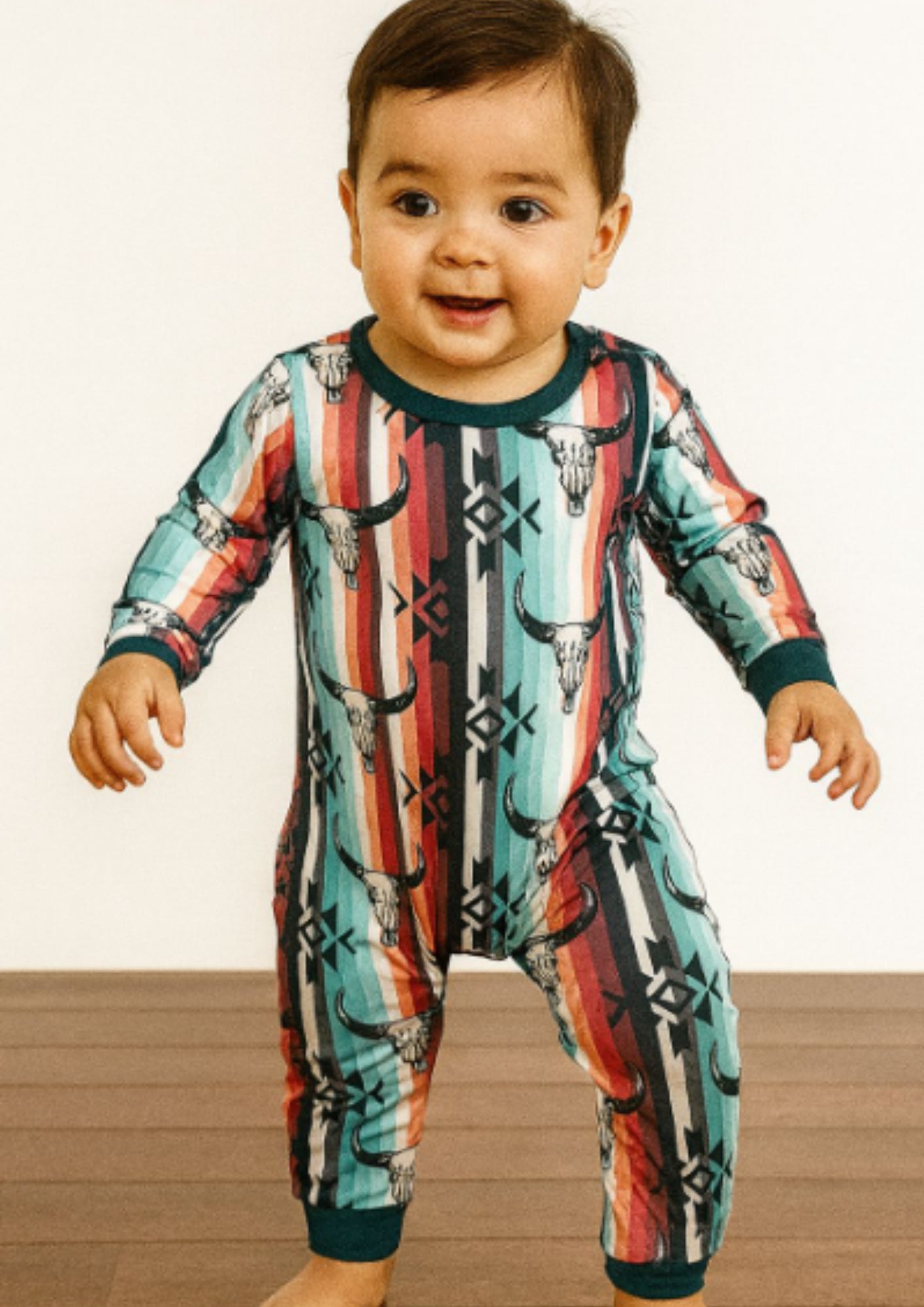 MontanaCo Serape Steer Head Long Sleeve Infant Bodysuit LR0169
