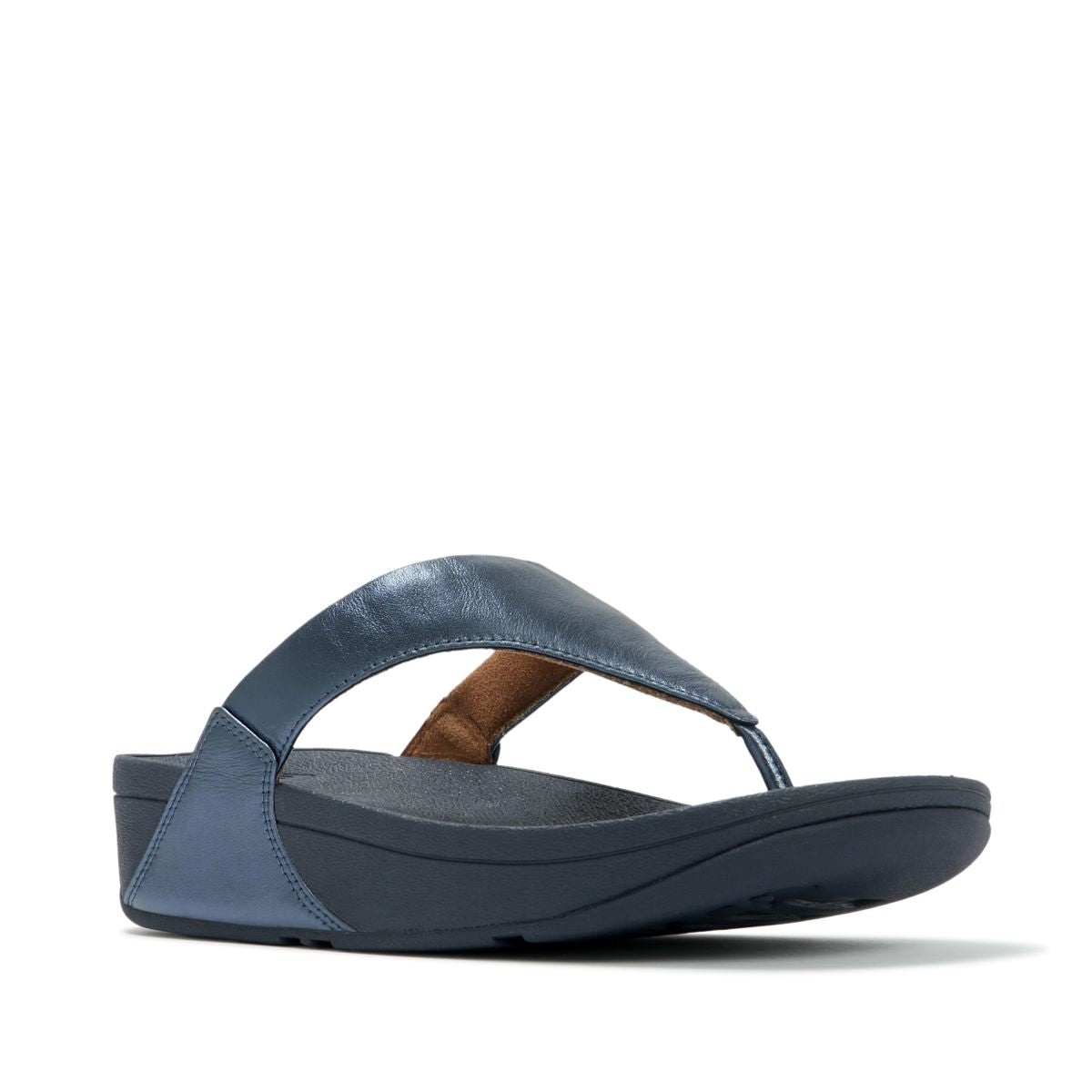 Fitflop Metallic Blue Leather Lulu Metallic Leather Toe Post Sandals I88-D57