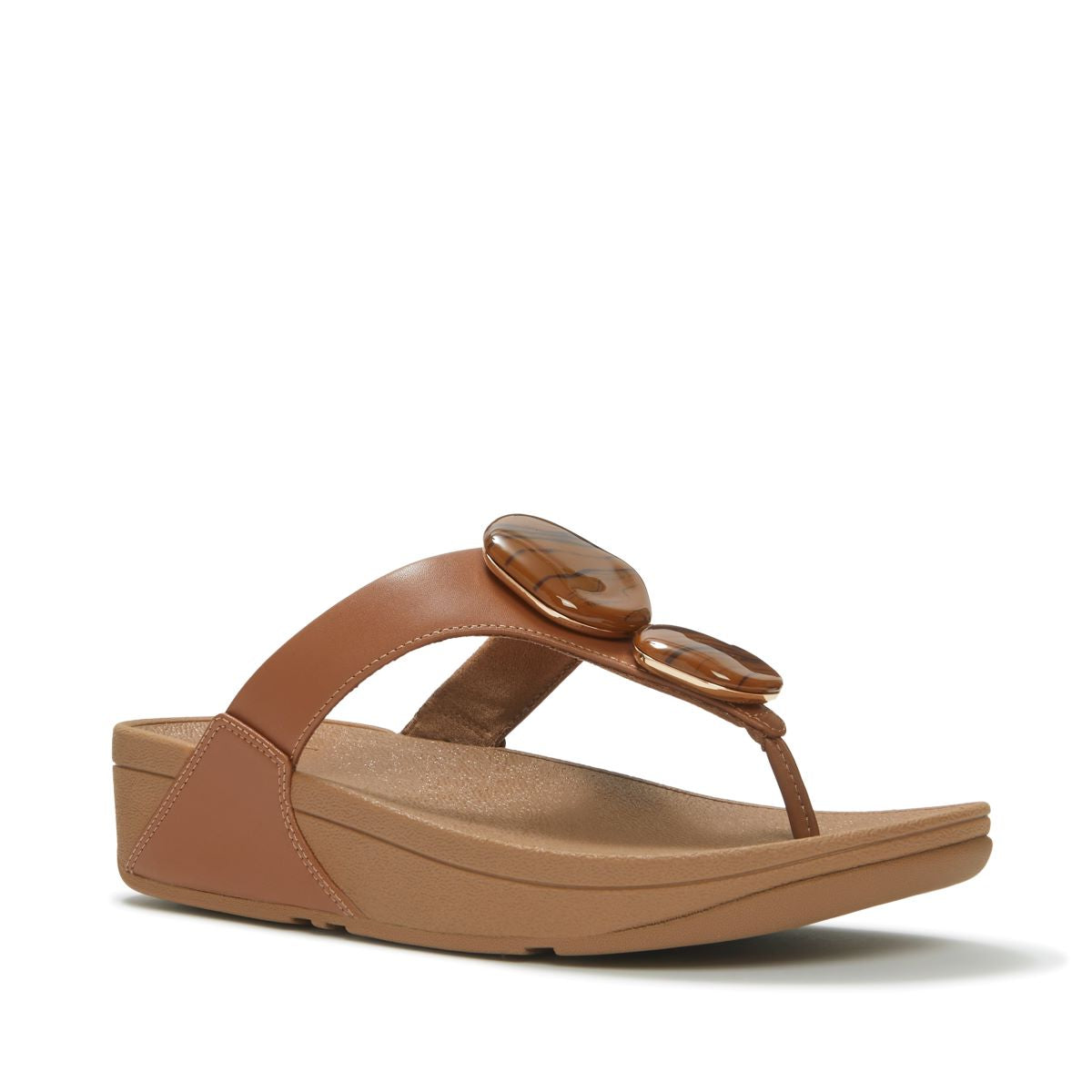 Fitflop Deep Tan Lulu Marbled-Stone Toe-Post Women's Sandals A4T-C15