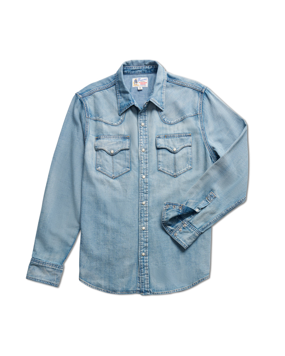 Tecovas Light Wash Denim Longsleeve Pearl Snap Men's Collared Shirt M40439LWS