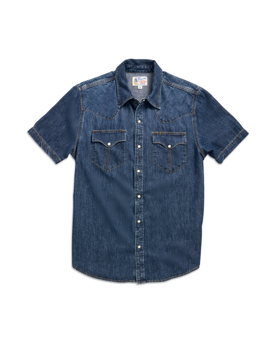 Tecovas Dark Wash Denim Short Sleeve Men's Pearl Snap Collared Shirt M40401DWH