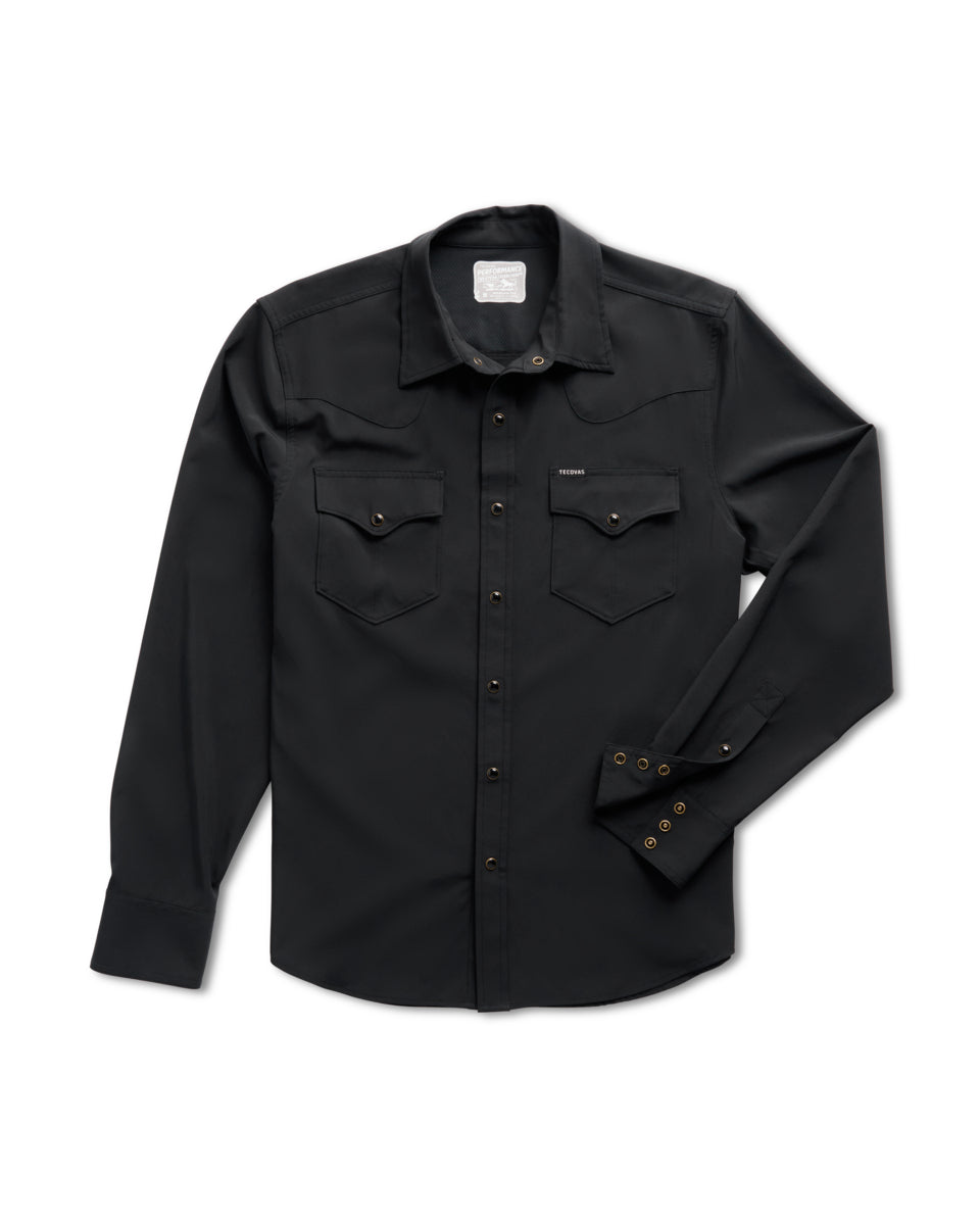 Tecovas Black Performance Western Pearl Snap Men's Collared Longsleeve Shirt M40363-BL