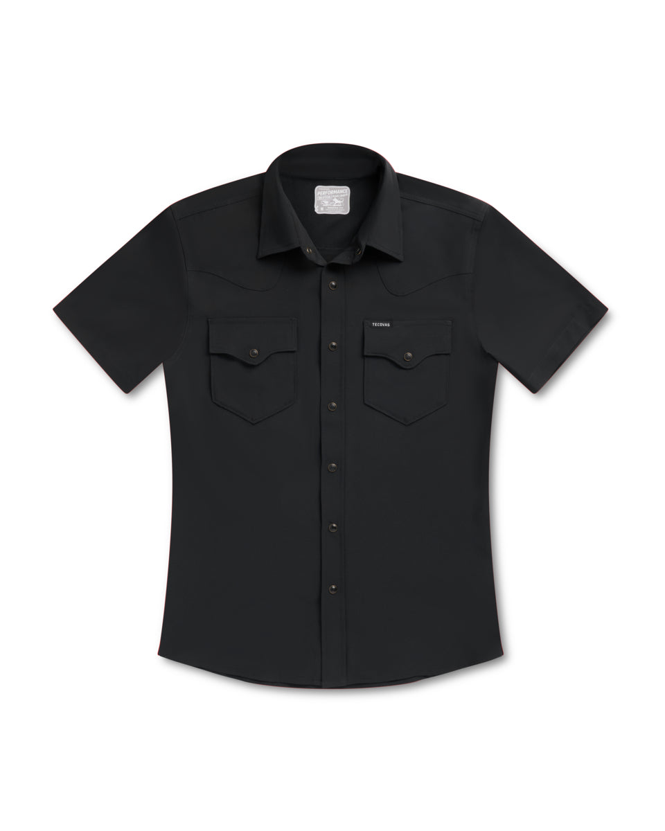 Tecovas Black Performance Western Men's Collared Short Sleeve Pearl Snap Shirt M40364BLK