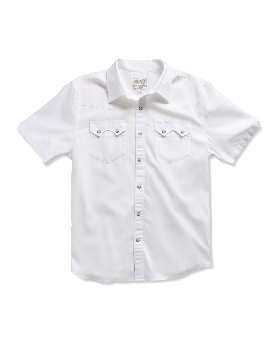 Tecovas White Vintage Weight Pearl Snap Men's Collared Short Sleeve Shirt VNTGSSSNAP-WHT