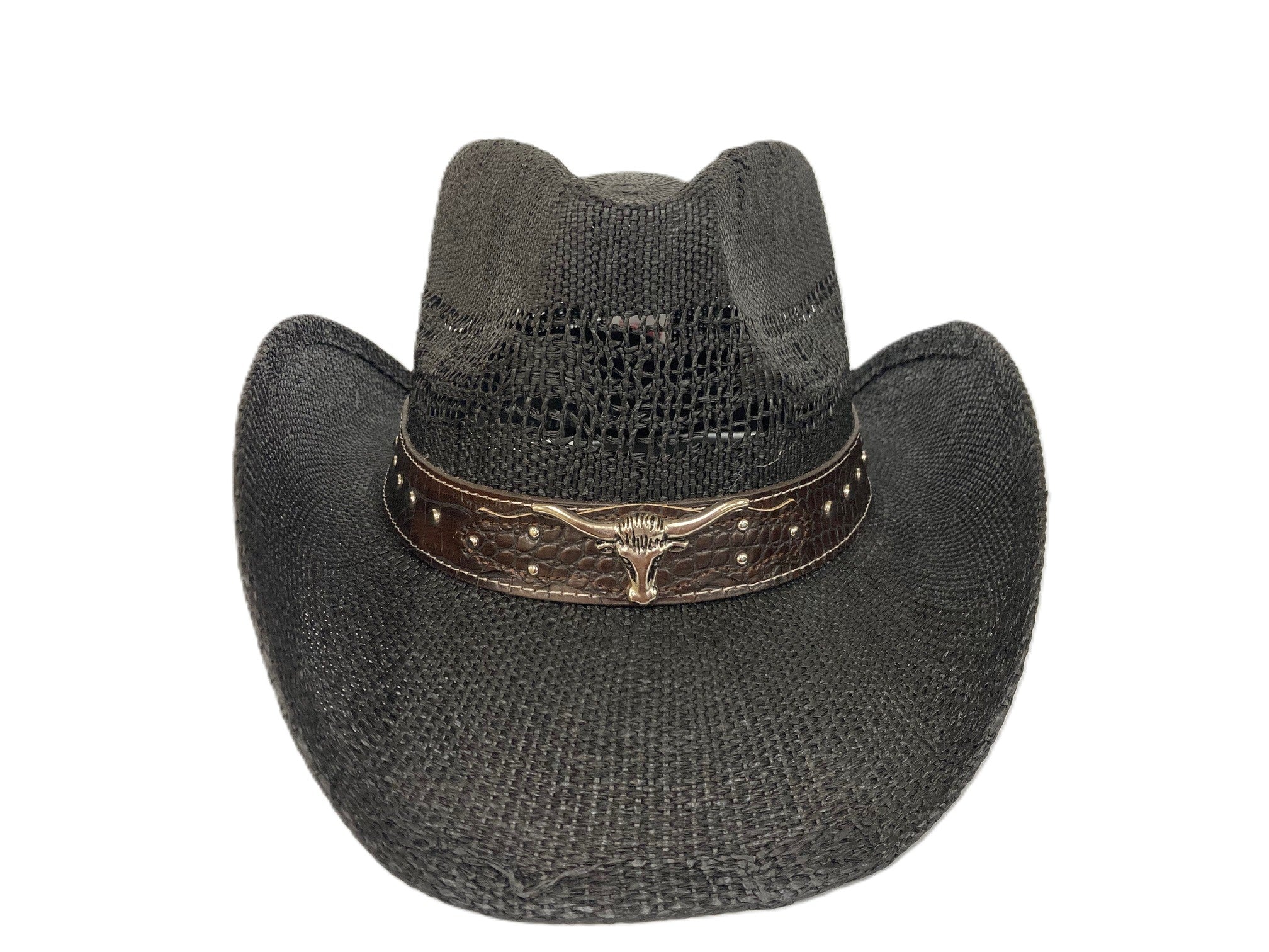 Lebo's Black Straw Western Hat with Longhorn Emblem and studs on the Hatband MB06 BLACK