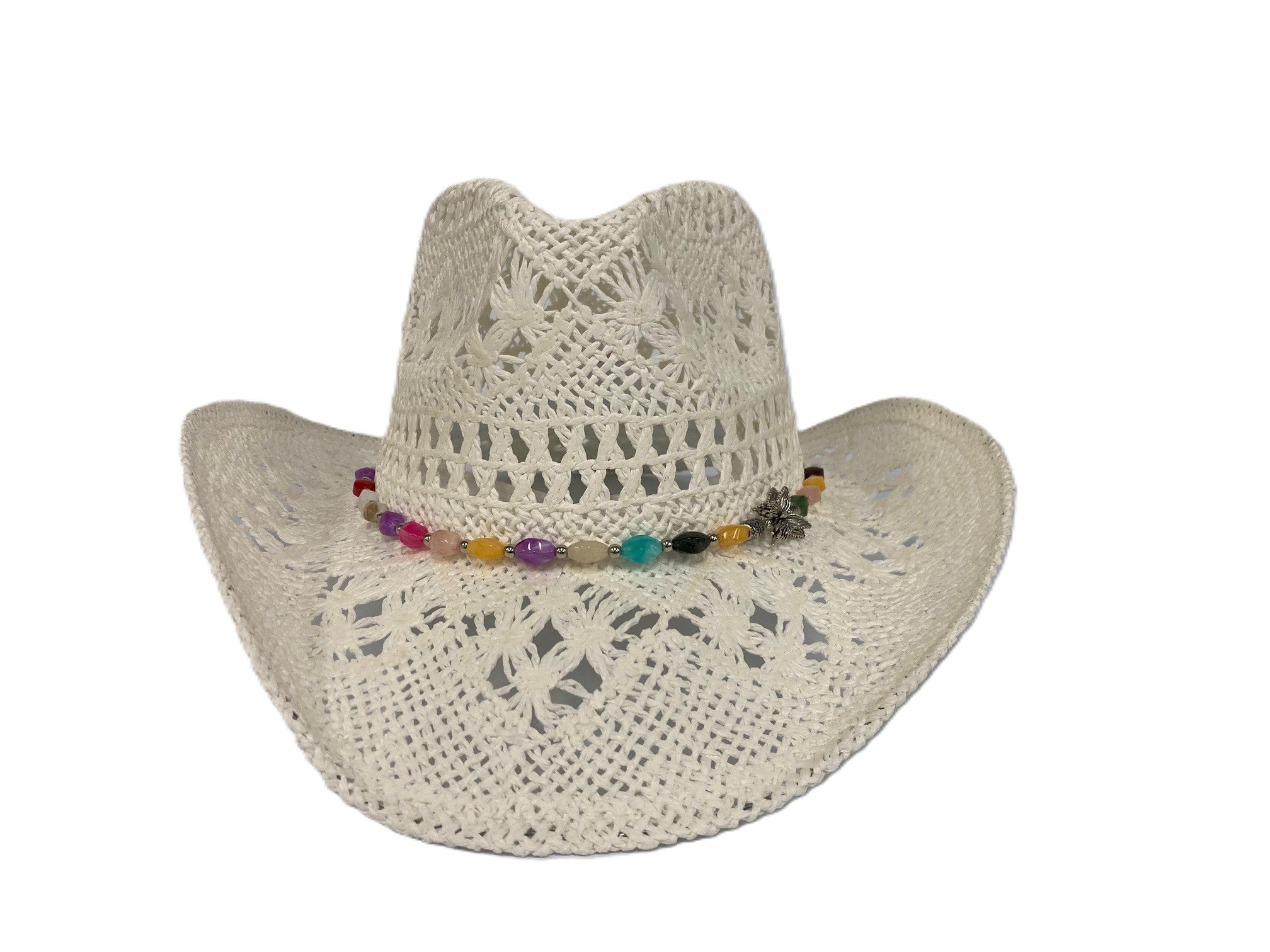 Lebo's White Women's Straw Hat with Butterfly and Beads Hatband MB08 WHITE
