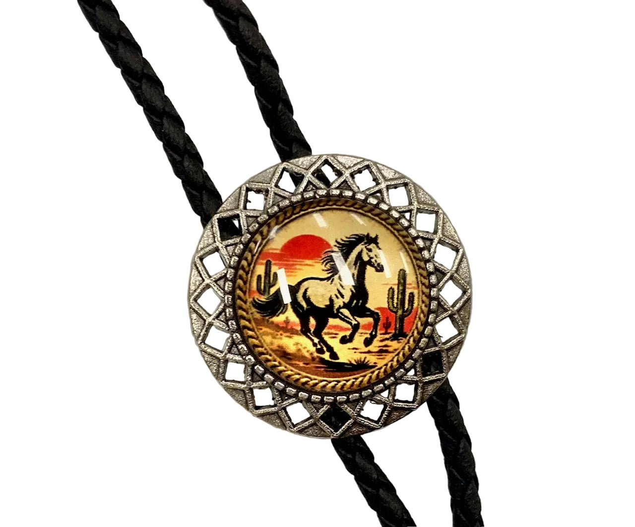 Lebo's Silver Bolo with a Horse in a Colorful Sunset Desert Scene Center MB162