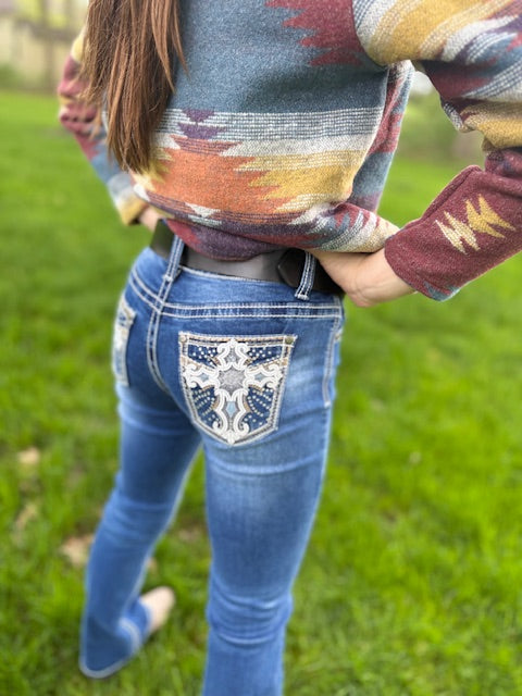 MontanaCo Embroidered Cross Girls Boot Cut Jeans MGJ-HX-30