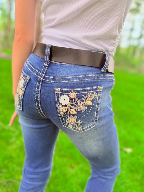MontanaCo Floral Rhinestone Girls Boot Cut Jeans MGJ-HX-43