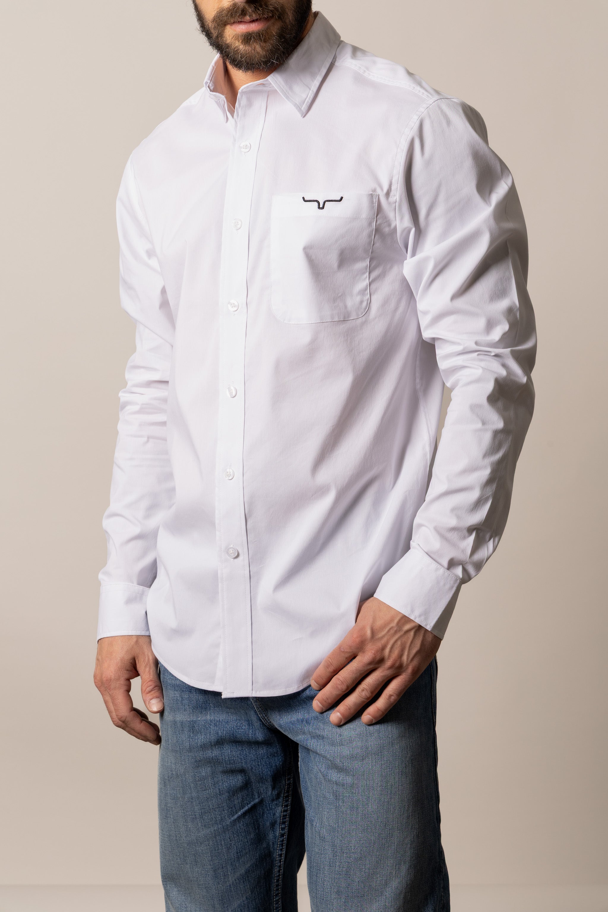 Kimes Ranch White KR Team Men's Collared Long Sleeve Button Front Dress Shirt MDS0000064-WHT